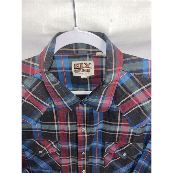 Ely Cattleman Western Shirt Men’s Size XL Blue Red Plaid Pearl Snaps LS Rodeo - Picture 3 of 12